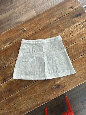 $275 Emma Rothkopf Linen Cotton Mini Pleated Tennis Skirt Large L Natural / Ecru